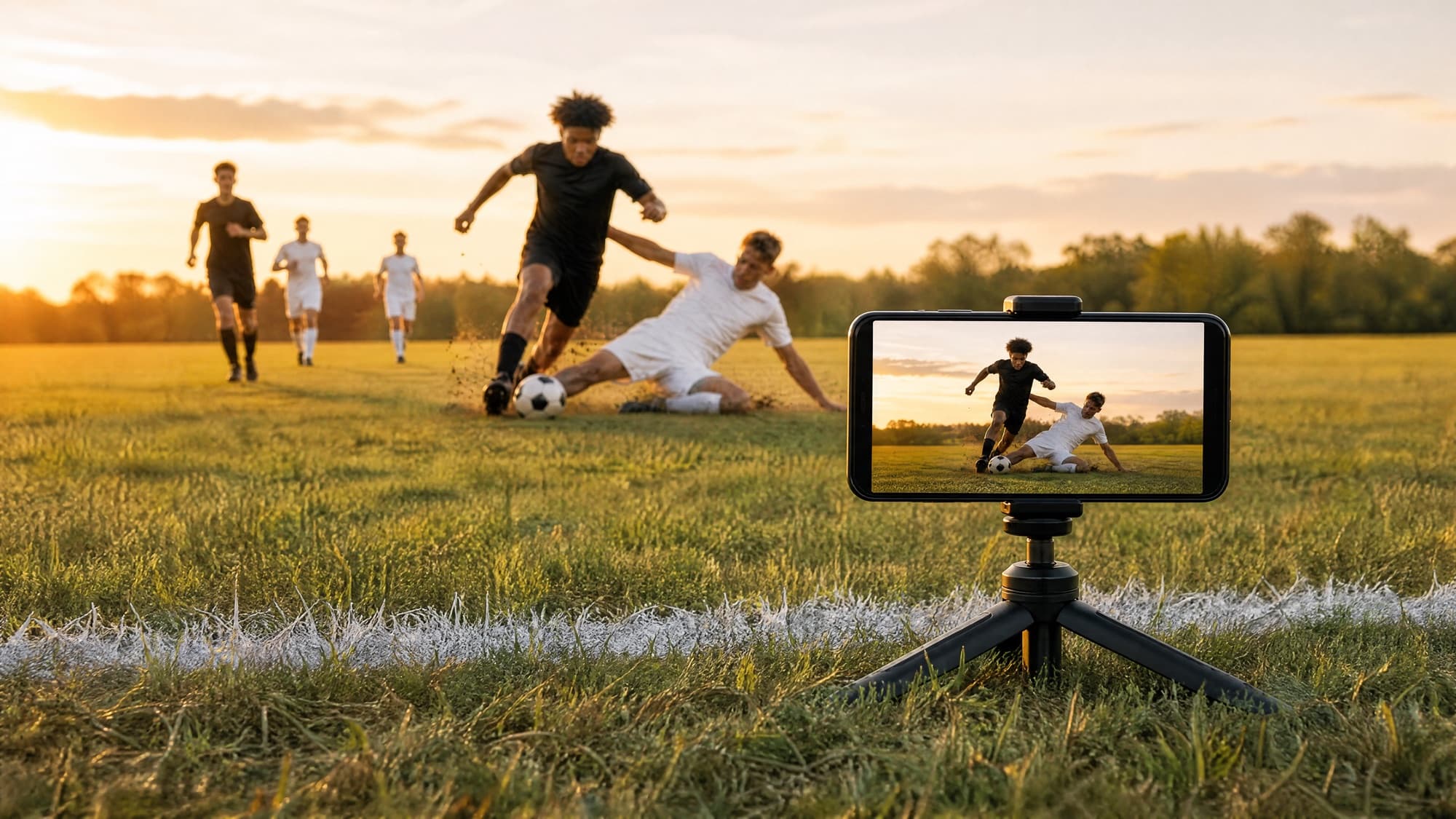 One phone on a tripod, recording the whole match at sunset